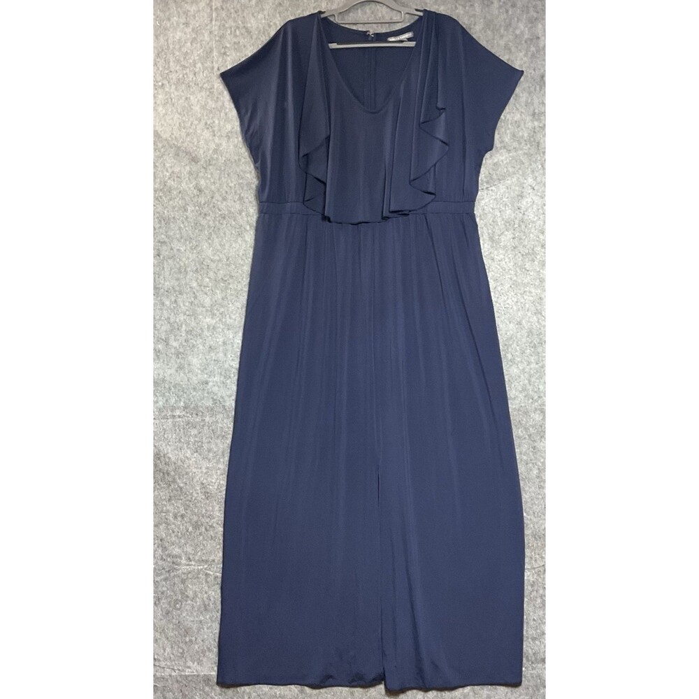 Jessica London Dress Womens Plus 20W Navy Blue Maxi Stretch Classic Capsule